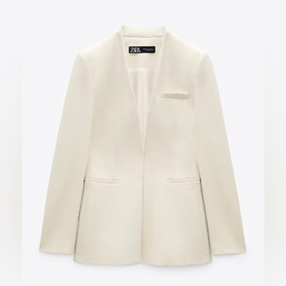 Zara Ecru Colored Inverted Lapel Blazer. NWT. Size Medium. - Picture 11 of 16
